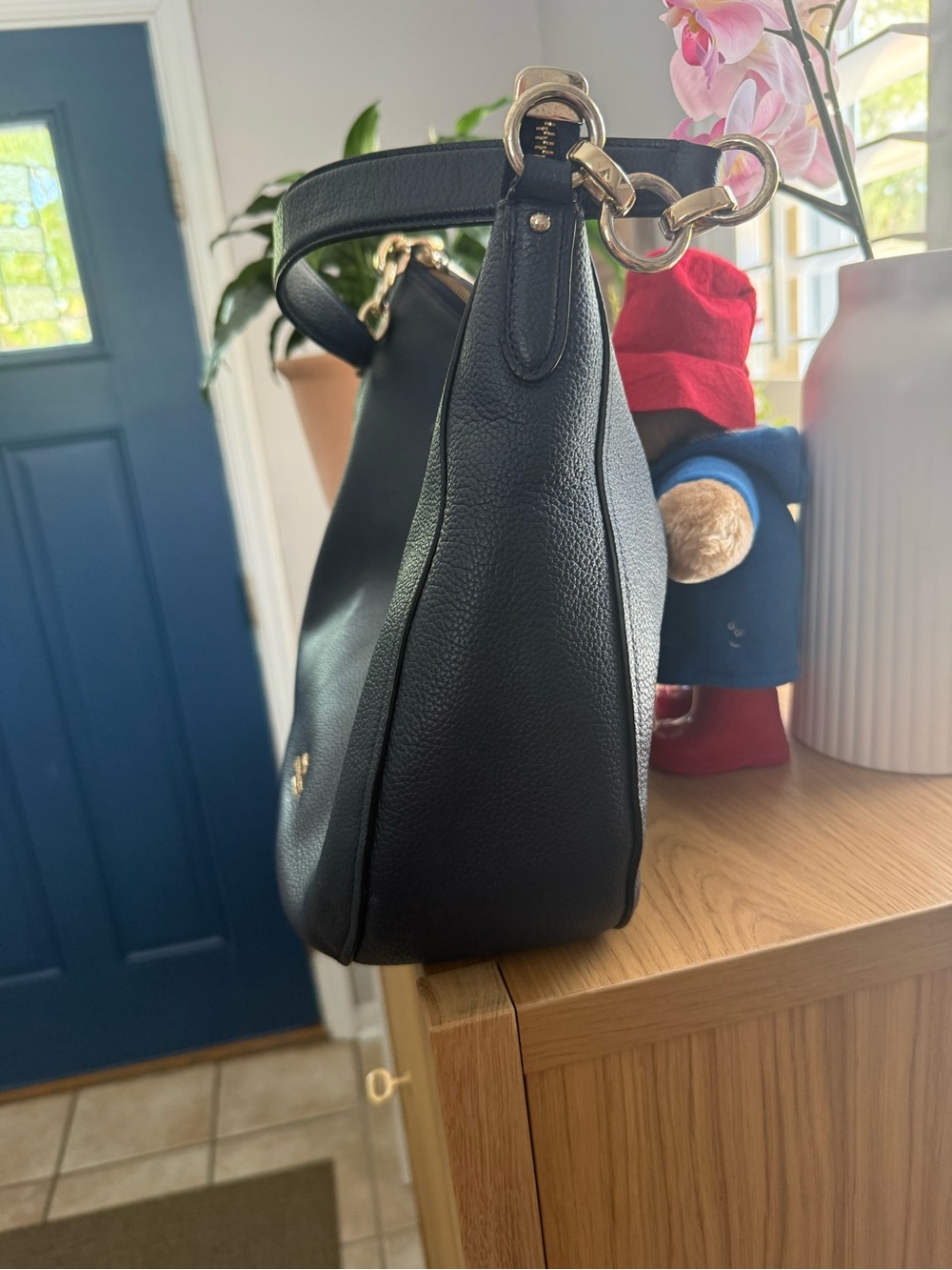 Coach Navy Pebbled Leather Hobo with Gold Hardware - Picture 7 of 8